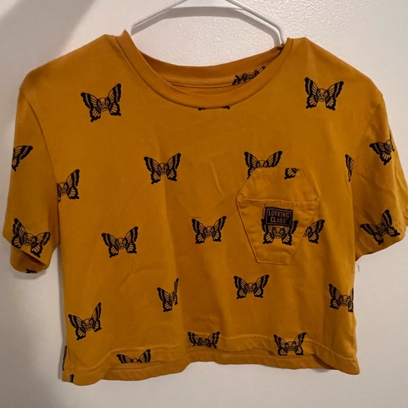 Butterfly Print Crop Top - Mustard Yellow - Picture 1 of 1